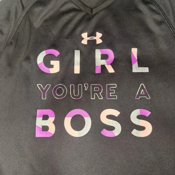 Under Armour Girls Long Sleeve Shirt - "Girl You're A Boss" - Size 5 - Picture 3 of 4